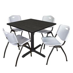 Regency Cain 42 in. Square Breakroom Table- Ash Grey & 4 M Stack Chairs- Grey - Regency TB4242AG47GY