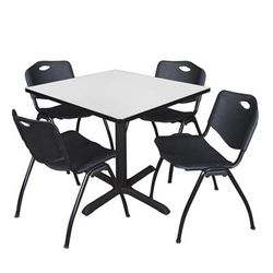 Regency Cain 36 in. Square Breakroom Table- White & 4 M Stack Chairs- Black - Regency TB3636WH47BK