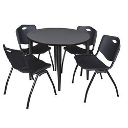 Regency Kahlo 42 in. Round Breakroom Table- Grey Top, Black Base & 4 M Stack Chairs- Black - Regency TPL42RNDGYBK47BK