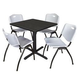 Regency Cain 30 in. Square Breakroom Table- Ash Grey & 4 M Stack Chairs- Grey - Regency TB3030AG47GY