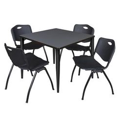 Regency Kahlo 42 in. Square Breakroom Table- Grey Top, Black Base & 4 M Stack Chairs- Black - Regency TPL4242GYBK47BK