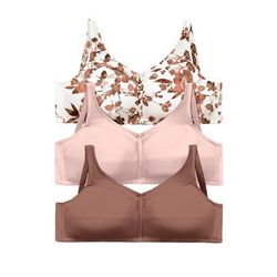 Plus Size Women's 3-Pack Cotton Wireless Bra by Comfort Choice in Mocha Assorted (Size 54 DD)