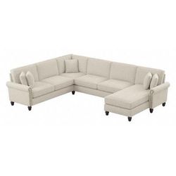 Bush Furniture Coventry 128W U Shaped Sectional Couch with Reversible Chaise Lounge in Cream Herringbone - Bush Furniture CVY127BCRH-03K