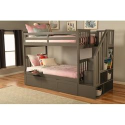 Kelcie Twin - Twin Bunk Bed Dark Gray - Trundle Bed+Tray - Kodiak Furniture KFTTKLCTGRT8