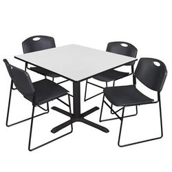 Regency Cain 48 in. Square Breakroom Table- White & 4 Zeng Stack Chairs- Black - Regency TB4848WH44BK