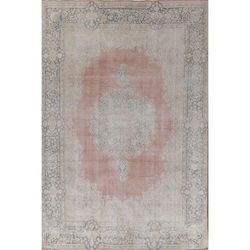 Distressed Floral Kerman Persian Area Rug Hand-knotted Wool Carpet - 9'7" x 12'9"