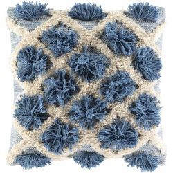 Tinago 22" Square Pillow Moroccan Plush Cotton Blue/Cream/Ivory Throw Pillow - Boutique Rugs