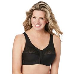 Plus Size Women's Full Figure Plus Size MagicLift Natural Shape Front-Close Bra Wirefree 1210 by Glamorise in Black (Size 46 C)