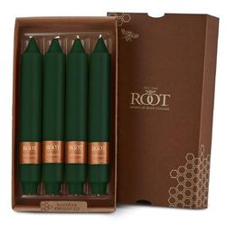 Smooth Collenette 9 inch Dark Green Unscented Taper Candle, Box of 4 by Root in Dark Green