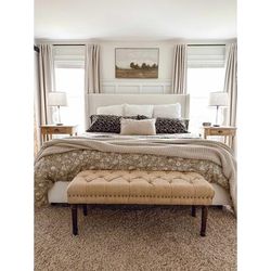 Yorketown 19"H x 46"W x 16"D Traditional Upholstered Bench Jute Khaki/Brown/Wood/Dark Red/Camel Bench - Boutique Rugs