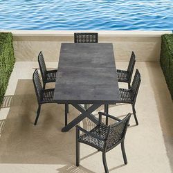 Isola 7-pc. Rectangular Dining Set in Black Aluminum & Black Walnut Wicker - Frontgate