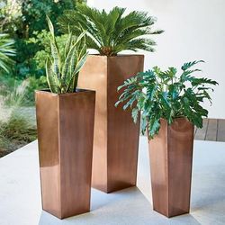 Stainless Steel Tall Tapered Planter Pots - Copper, 42"H/Copper - Grandin Road