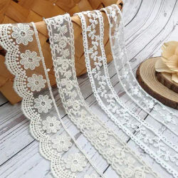 Fil de coton brodé blanc Beige, 3 mètres/lot, tissu en dentelle et Tulle, ceinture de Boutique, robe de bébé, jupe, accessoires