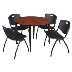 Regency Kahlo 48 in. Round Breakroom Table- Cherry Top, Black Base & 4 M Stack Chairs- Black - Regency TPL48RNDCHBK47BK