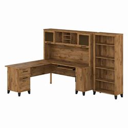 Bush Furniture Somerset 72W L Shaped Desk with Hutch and 5 Shelf Bookcase in Fresh Walnut - Bush Furniture SET011FW