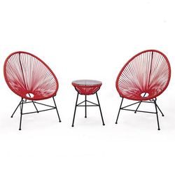 LeisureMod Montara Modern 3 Piece Outdoor Acapulco Lounge Patio Set with Glass Top Table in Red - LeisureMod MCT29R