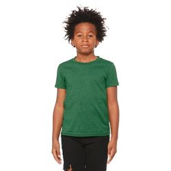 Bella + Canvas 3001YCV Youth CVC Jersey T-Shirt in Heather Grass Green size Large | Cotton/Polyester Blend