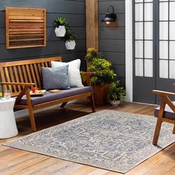 Palangue 5'3" x 7' Traditional Outdoor Farmhouse Moroccan Natural Gray/Ink/Gray/Dark Gray/Multi Brown/Cream/Dark Blue/Navy Outdoor Area Rug - Hauteloom