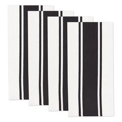 Classic Stripe Cotton Kitchen Dish Towel, Set 4 by Mu Kitchen in Black White