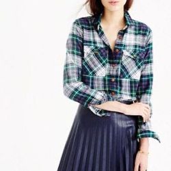 J. Crew Tops | J. Crew Boyfriend Shirt In Ridge Plaid | Color: Green/White | Size: 00