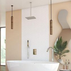 Randolph Morris Thermostatic Concealed Tub & Shower Faucet Set with Handheld Shower RMFLSHSQ12-C-C