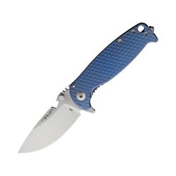 DPx Gear HEST-F Framelock Folding Knife 3.25" stonewash finish Bohler M390 stainless drop Blue textured titanium handle DPHSF010