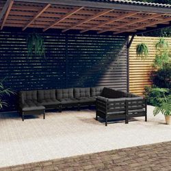 vidaXL Set Divani da Giardino 10 pz con Cuscini in Legno di Pino Nero