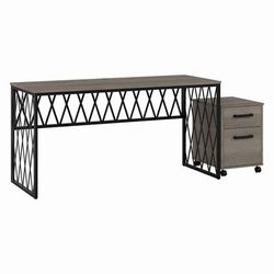 kathy ireland Home by Bush Furniture City Park 60W Industrial Writing Desk with Mobile File Cabinet in Driftwood Gray - Bush Furniture CPK004DG