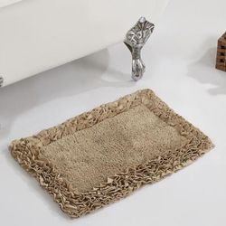 Shaggy Border Bath Rug Mat, 17" X 24" by Better Trends in Beige