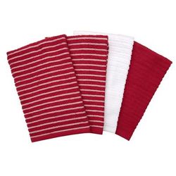 Horizontal Stripe Bar Mop Towels, Set Of 4 Kitchen Towel by RITZ in Red