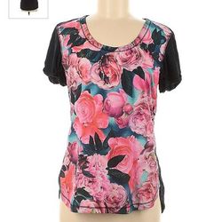 Lululemon Athletica Tops | Lululemon Short Sleeve Floral Shirt | Color: Black/Pink | Size: See Photos For Measurements