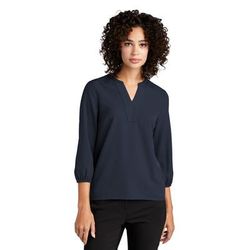 Mercer+Mettle MM2011 Women's Stretch Crepe 3/4-Sleeve Blouse in Night Navy Blue size Small | Polyester/Spandex Blend