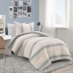 Farmhouse Stripe Reversible Cotton Comforter Blue 2Pc Set Twin-Xl - Lush Decor 21T011910