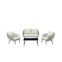 Riviera Rope Wicker 4-Piece 4 Seater Patio Conversation Set with Cushions in Cream - Manhattan Comfort OD-CV016-CR