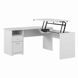 Bush Furniture Cabot 60W 3 Position Sit to Stand L Shaped Desk in White - Bush Furniture CAB043WHN