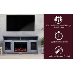 Savona Electric Fireplace Heater with 59-In. Slate Blue TV Stand, Enhanced Log Display, Multi-Color Flames, and Remote - Cambridge CAM6022-1SBLLG3