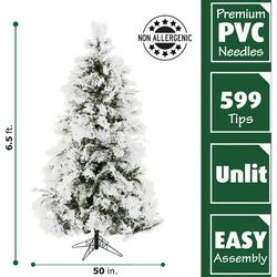 6.5-Ft. Flocked Snowy Pine Christmas Tree - Fraser Hill Farm FFSN065-0SN