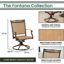 Fontana 3-Piece Bistro Set with 2 Sling Swivel Rockers and a 32-In. Cast-Top Table - Hanover FNTDN3PCSWC