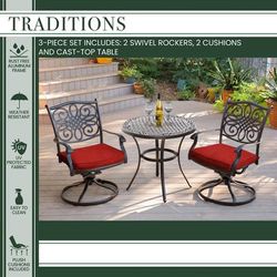 Traditions 3-Piece Bistro Set in Red with a 32 in. Cast-Top Table - Hanover TRADDN3PCSW-RED