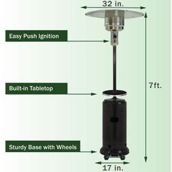 7-Ft. 41,000 BTU Steel Umbrella Propane Patio Heater in Black - Hanover HAN004BLKL