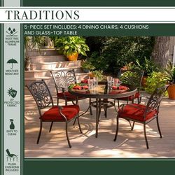 Traditions 5-Piece Dining Set in Red with 47 in. Glass-top Table - Hanover TRADDN5PCG-RED