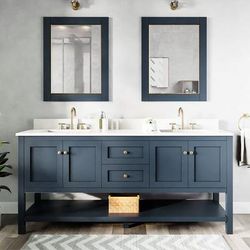 Randolph Morris Bristol 72 Inch Modern Console Vanity with Rectangular Undermount Sinks - Navy RM12-728NB-SQWH