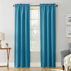 Wide Width Sun Zero Blackout Greenwich Rod-Pocket Panel by BrylaneHome in Teal (Size 40" W 84" L)