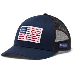 Columbia Men's PFG Fish Flag Mesh Snap Back Hat, Collegiate Navy/Sunset Red SKU - 613953