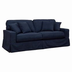 Americana Slipcover Only for Box Cushion Track Arm Sofa, Stain Resistant Performance Fabric, Navy Blue - Sunset Trading SU-108500SC-391049