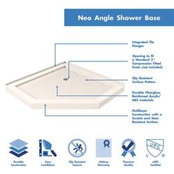 Dreamline DreamLine SlimLine 38 inch D x 38 inch W x 2 3/4 inch H Corner Drain Neo-Angle Shower Base in Biscuit DLT-2038380-22