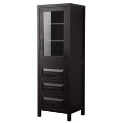 Daria Linen Tower in Dark Espresso with Matte Black Trim, Shelved Cabinet Storage, and 3 Drawers - Wyndham WCV2525LTEB