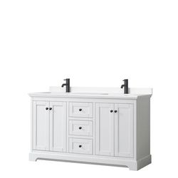 Avery 60 Inch Double Bathroom Vanity in White, White Cultured Marble Countertop, Undermount Square Sinks, Matte Black Trim - Wyndham WCV232360DWBWCUNSMXX