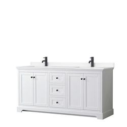 Avery 72 Inch Double Bathroom Vanity in White, White Cultured Marble Countertop, Undermount Square Sinks, Matte Black Trim - Wyndham WCV232372DWBWCUNSMXX