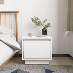 vidaXL Comodino Bianco 35x34x32 cm in Legno Massello di Pino